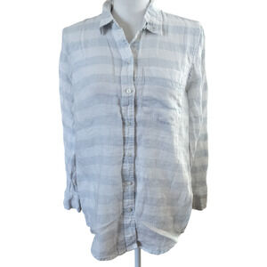 Gap Size XS 100% Linen White Blue Stripe Button Front Shirt Top